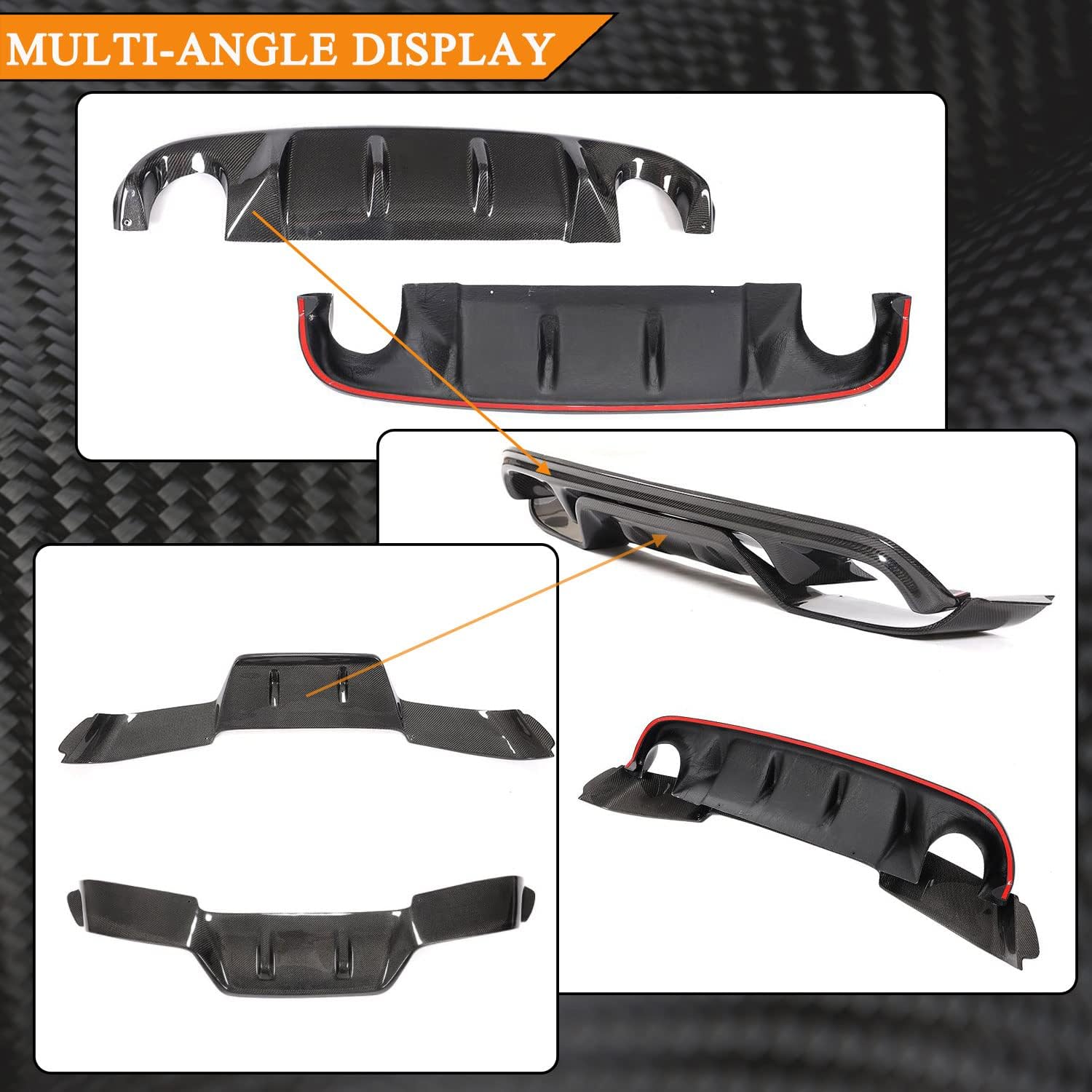 Carbon Fiber Rear Diffuser Fits for Infiniti Q50 2014-2016 CF Lower Bumper Lip Spoiler Body Kit