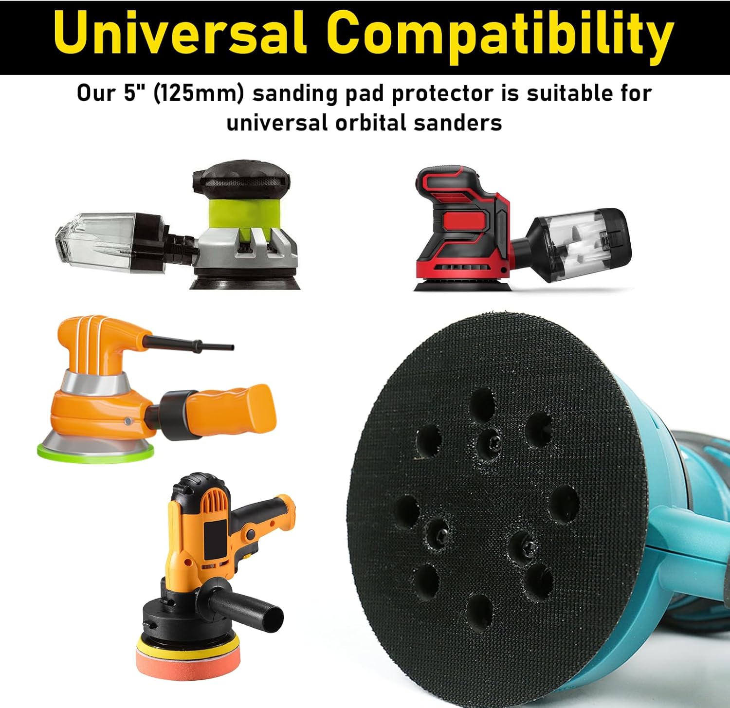 4 Pcs 5 inch 8 Hole Hook and Loop Pad Interface 5” Orbital Sander Pad for 5 inch Orbital Sander Multi Hole Pads Protector Extends The Backing pad´s Lifetime for Random Orbitals Sanders Pads