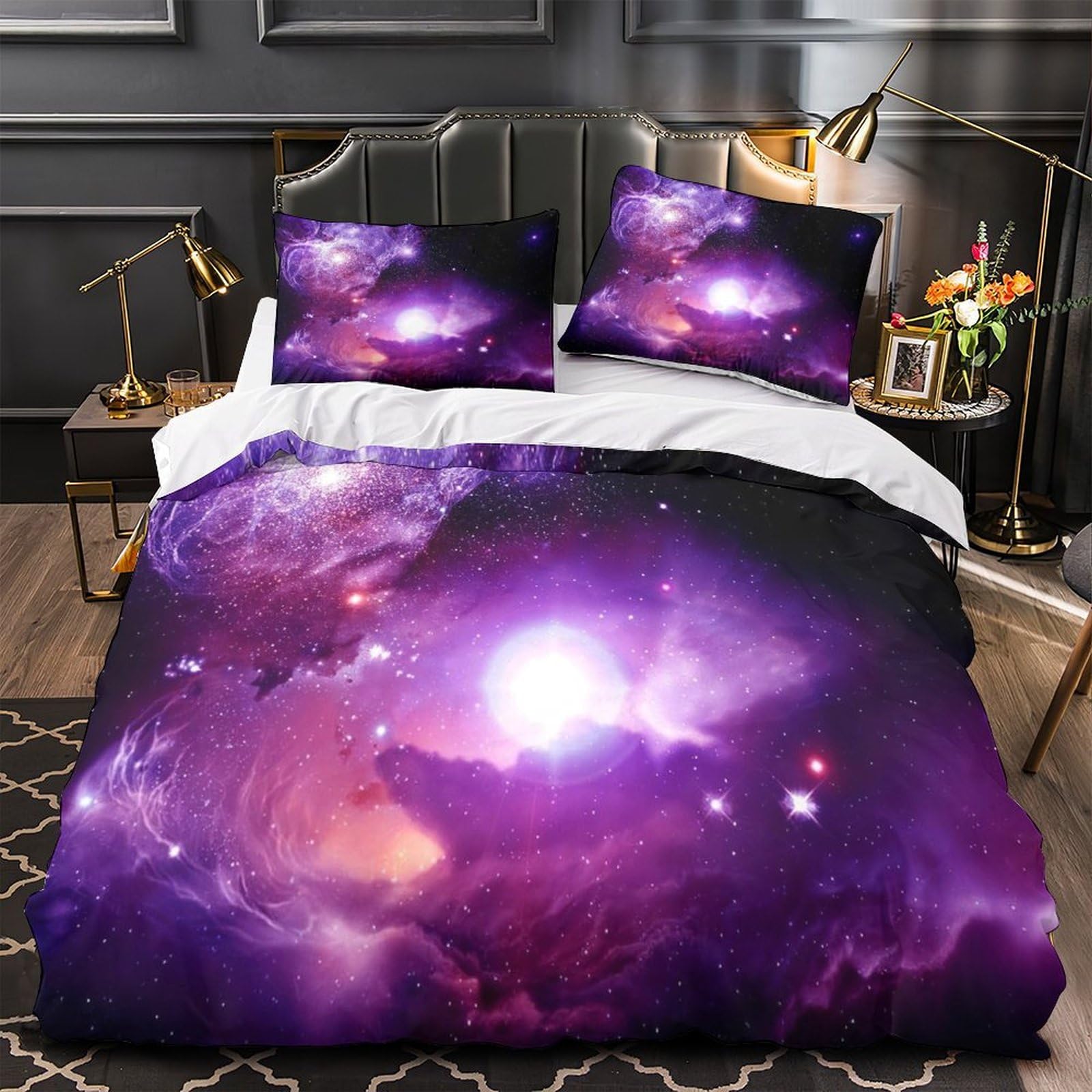 Housse de couette douce espace violet 140x200 cm hypoallergénique pour enfant