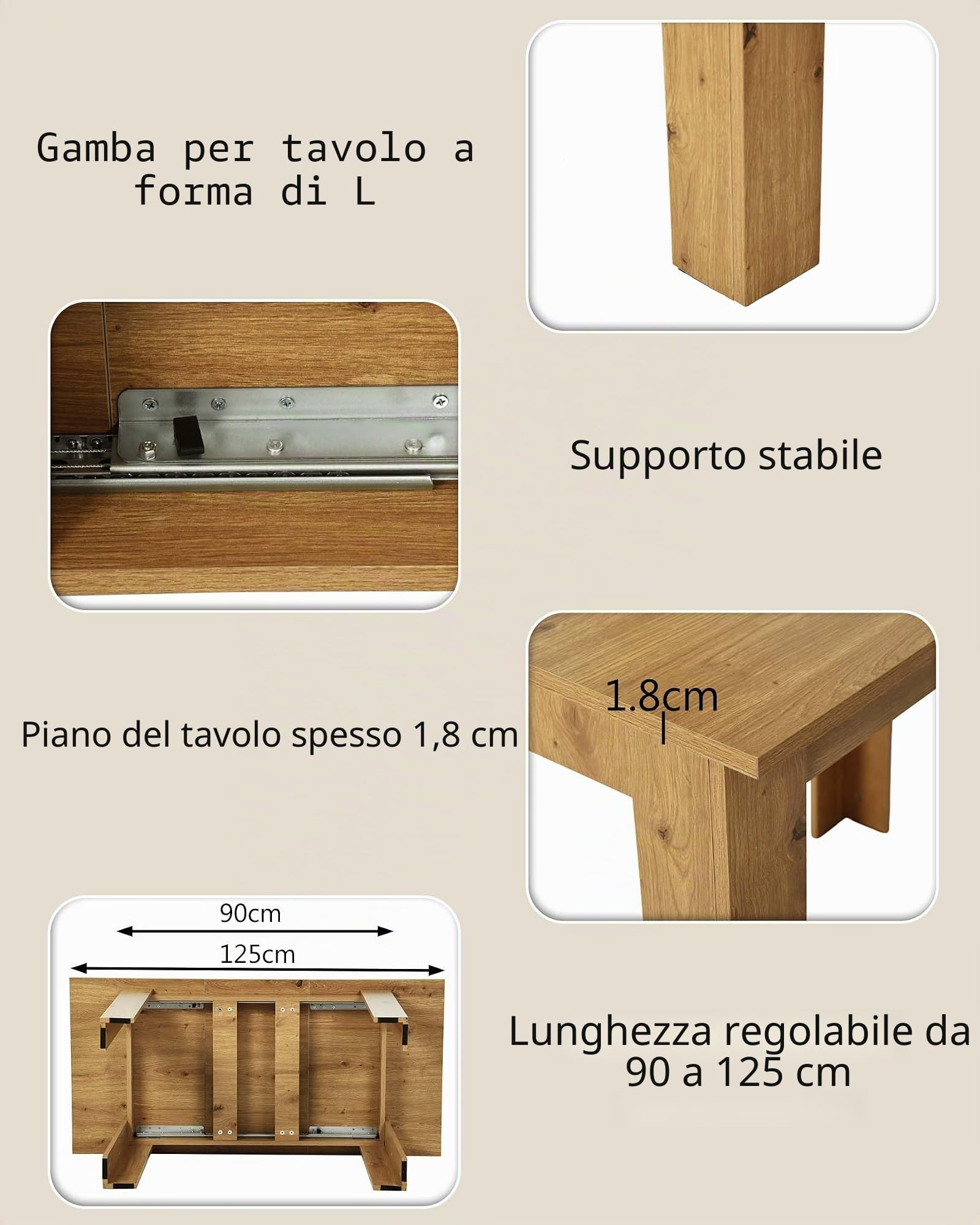 Tavolo da pranzo allungabile effetto rovere 90-125 x 60 x 76 cm | tavolo da cucina allungabile effetto rovere piano 1,8 cm per sala da pranzo cucina appartamento e spazi piccoli 2-4 persone