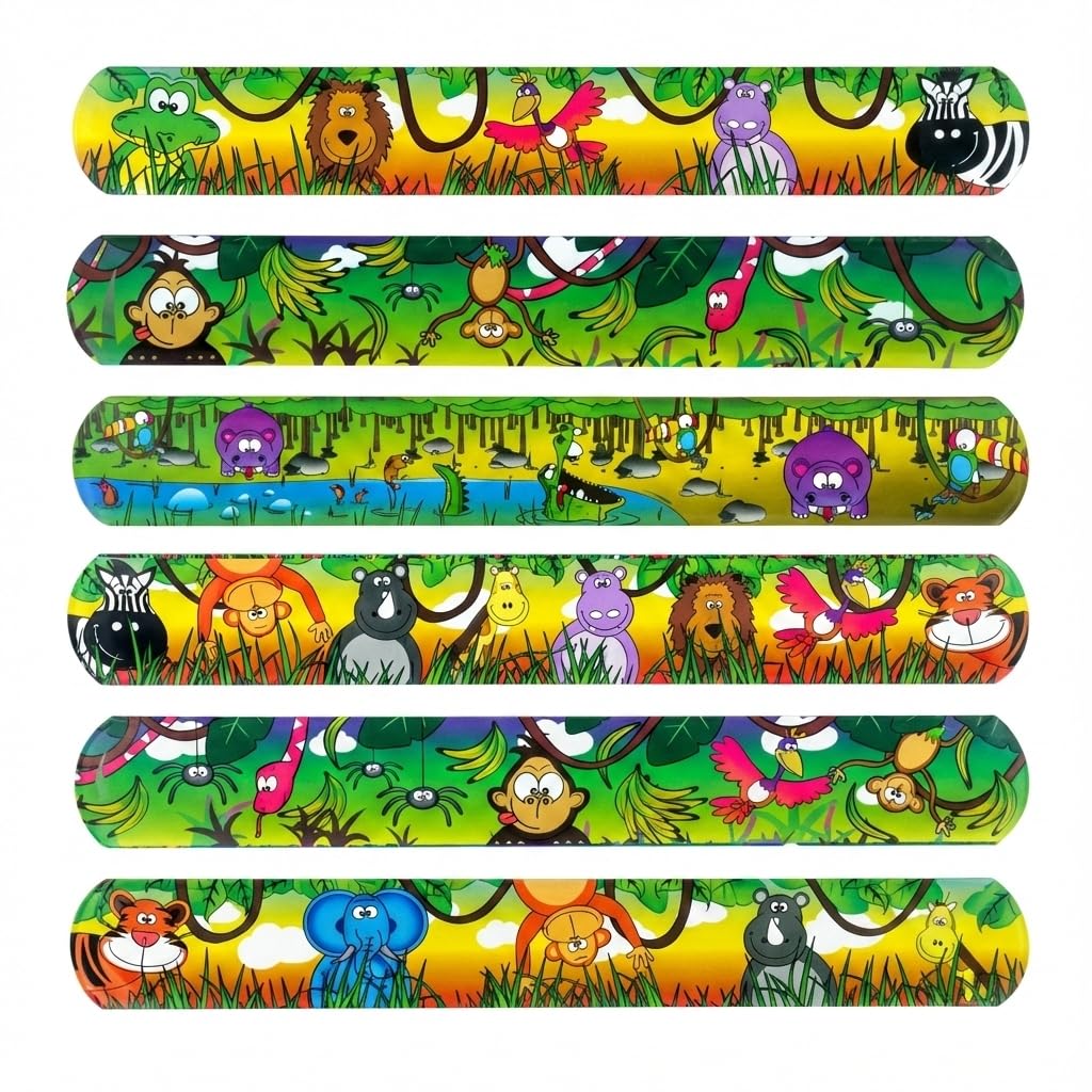 HiFEN® 24x Animal Snap Bracelets for Kids Party Bag Fillers Slap Bracelet Snap Band Girls Bracelets Wristbands