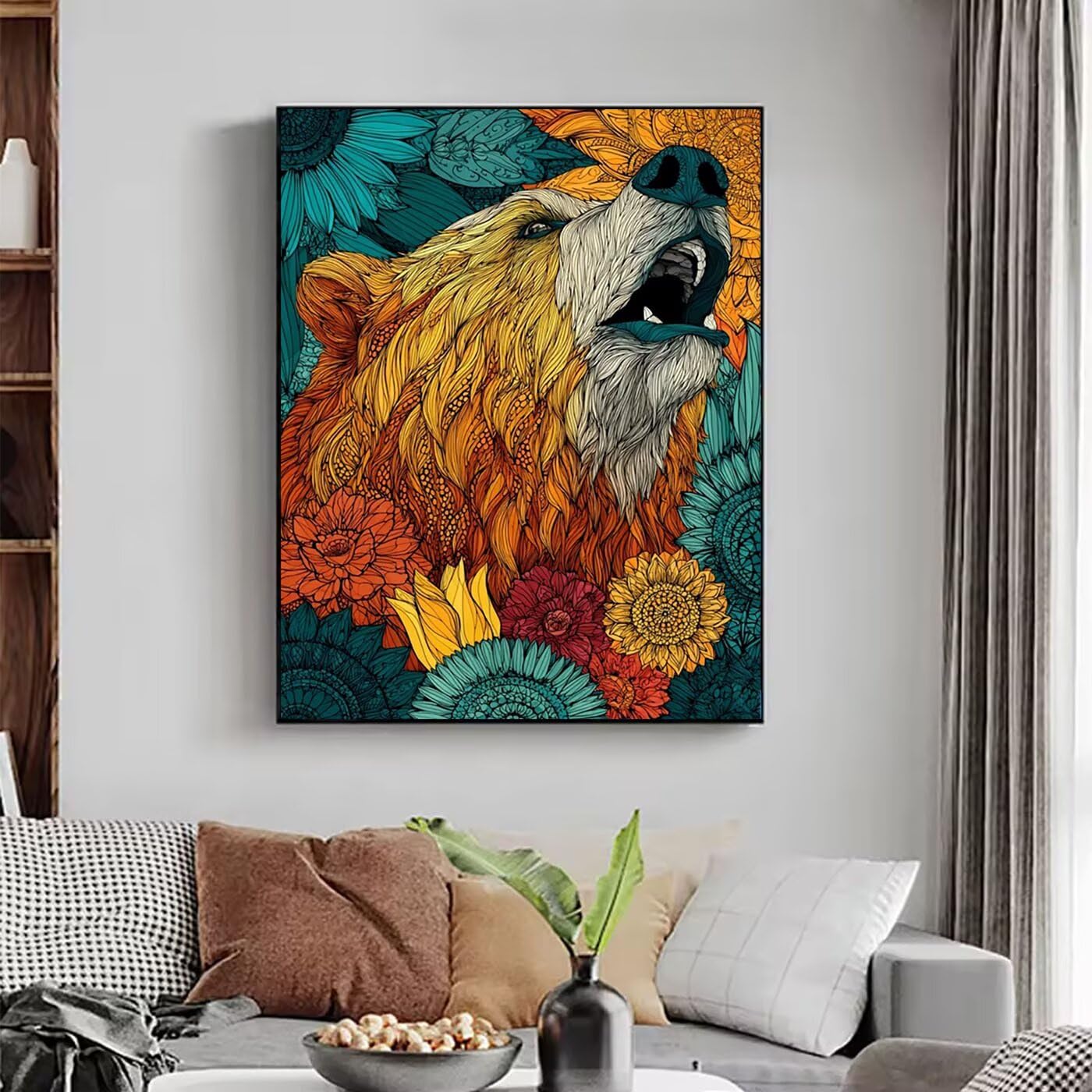 Couleur Peinture Numero Adulte Enfant avec Cadre, Peinture par Numéro Animal Paint by Numbers Kit, Numero d'art avec 3 Pinceaux et Acrylique Loisirs Créatifs Adultes, Decoration Maison 45x60 cm Q-1755