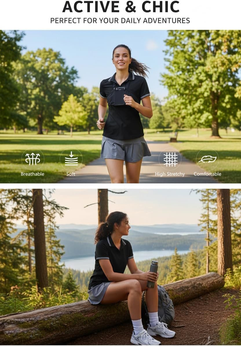 Womens Golf Polo Shirts Short Sleeve V Neck Collared Shirts Tennis Work Athletic Golf Tops - Image 5