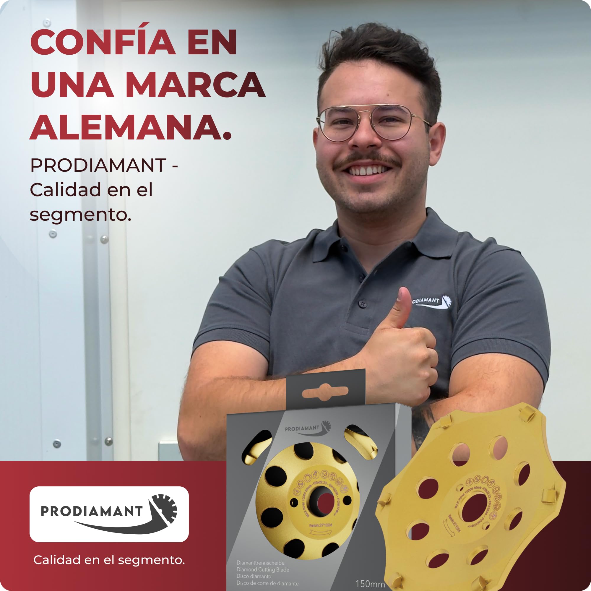 PRODIAMANT PKD - Muela de diamante de 150 mm para amoladora angular de hormigón, 6 segmentos para hormigón, pavimento y revestimientos adhesivos