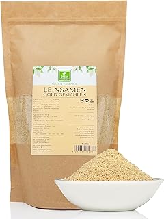 Leinsamen Gold gemahlen 1kg von der Grünen Essenz Geschrotete Goldene Leinsamen ohne Zusätze - Leinsaat ideal zum Backen Goldleinsamen naturbelassen Rohkostqualität - vegan (1 Kg)