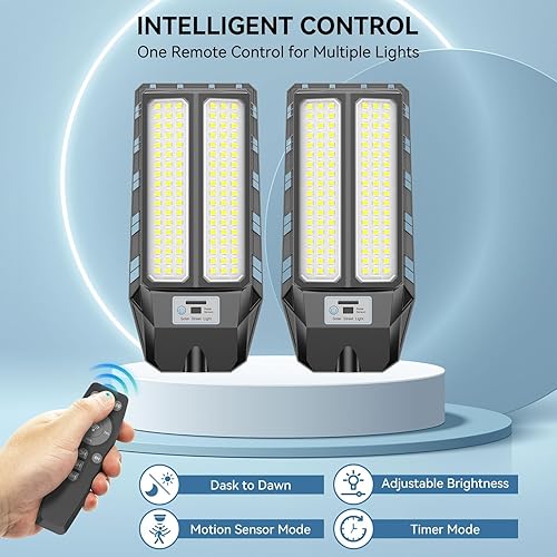 Miniatura 7 de Luces solares de calle de 5000 W para exteriores, luz solar de 7000 K para exteriores, luz de calle LED del atardecer al amanecer, lámpara LED gran