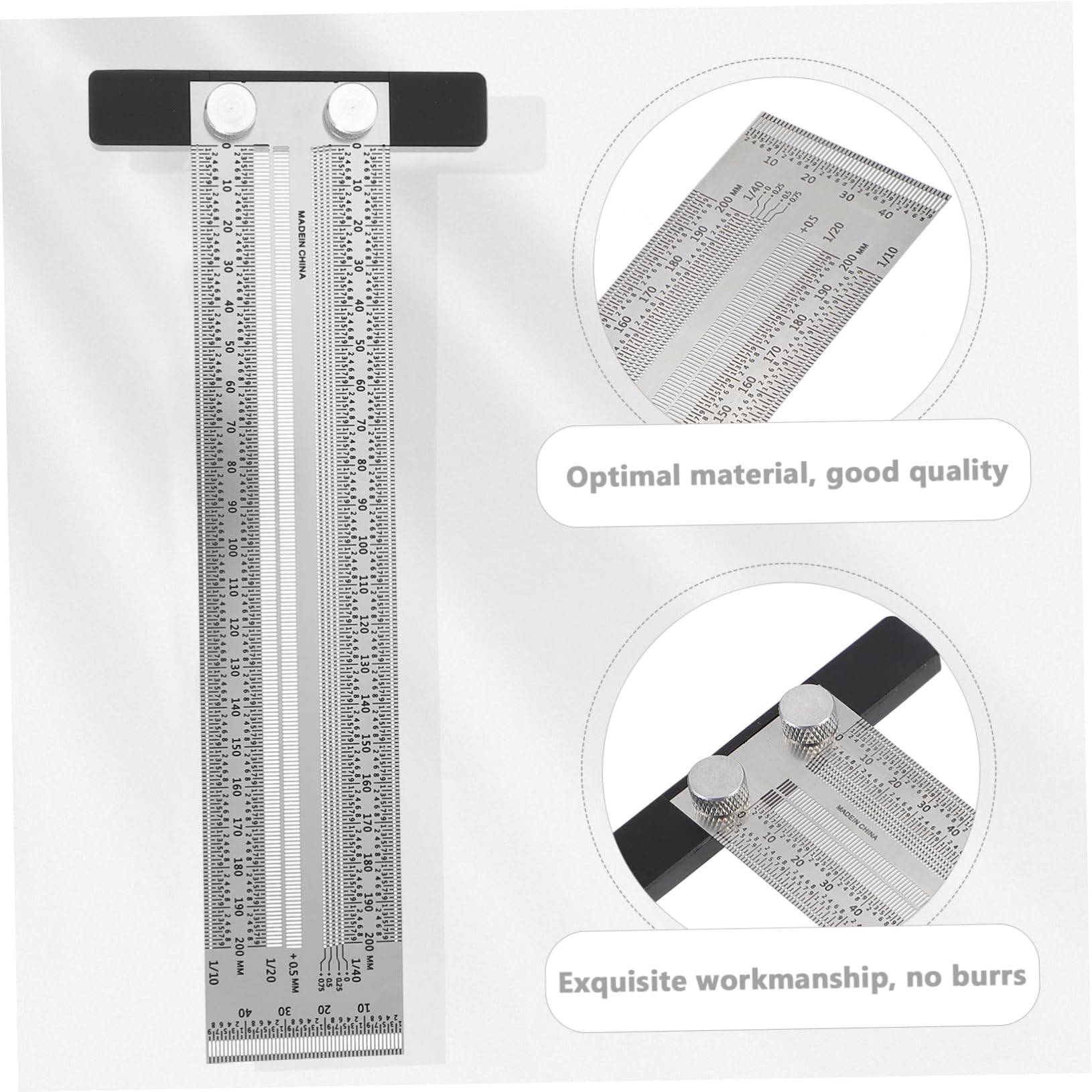 SHINEOFI 2 Piezas Regla derecho transportador con brazo carpintería carpinteros herramienta de medición gobernante de herramientas de medición Acero inoxidable Plata