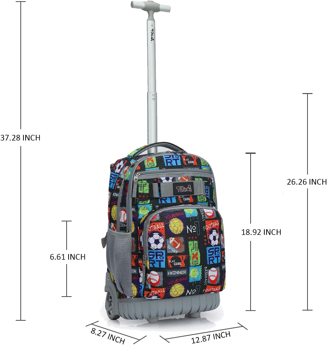 Tilami Rolling Backpack 18 inch Wheeled Laptop Backpack School College Student Travel Trip Boys and Girls, Sport Balls - Image 7
