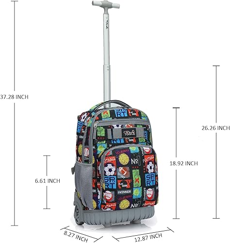Miniatura 8 de Tilami Mochila con ruedas, mochila para laptop de 19 pulgadas con ruedas y lonchera, bolas deportivas, 18.92x12.87x8.27inch
