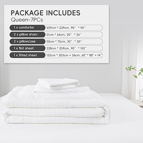 Miniatura 6 de Qucover Juego de edredón gris Queen, ropa de cama bohemia, cama en una bolsa, tamaño Queen, jacquard con textura a rayas, juego de cama de 7 piezas