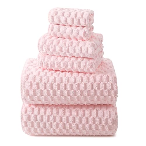 REDKISS Pink Microfiber Bath Towels Set of 6-35x70 Inches Oversized Bath Sheets, Extra Large Bath Towels Set of 6 for Adults, Super Soft Quick Dry Lint Free Absorbent Microfiber Shower Towels