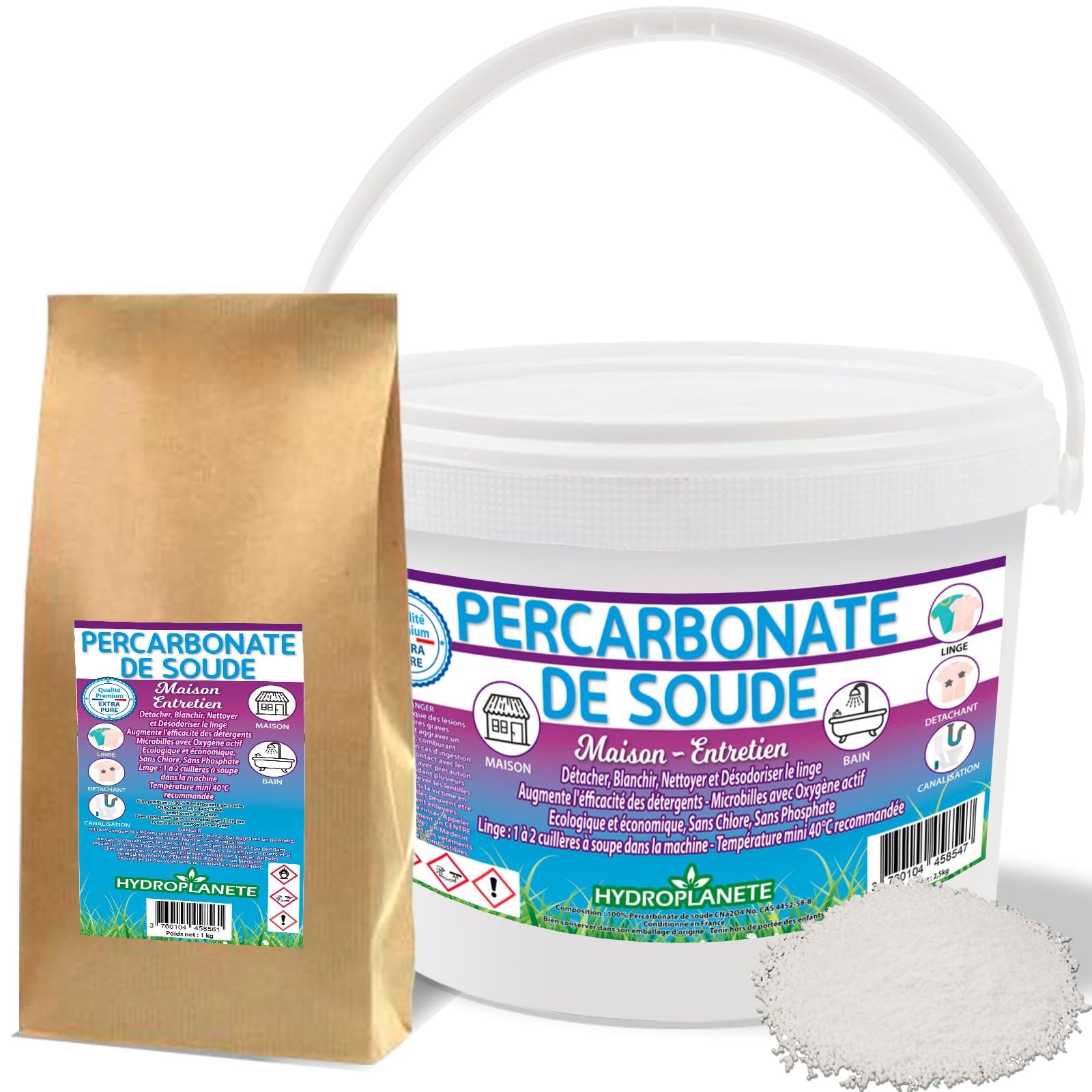 HYDROPLANETE Percarbonate de Soude 1kg 1,5kg 2,5kg 5kg 10kg 20kg - Haute pureté - Blanchissant écologique et polyvalent - pour une maison éclatante de propreté!