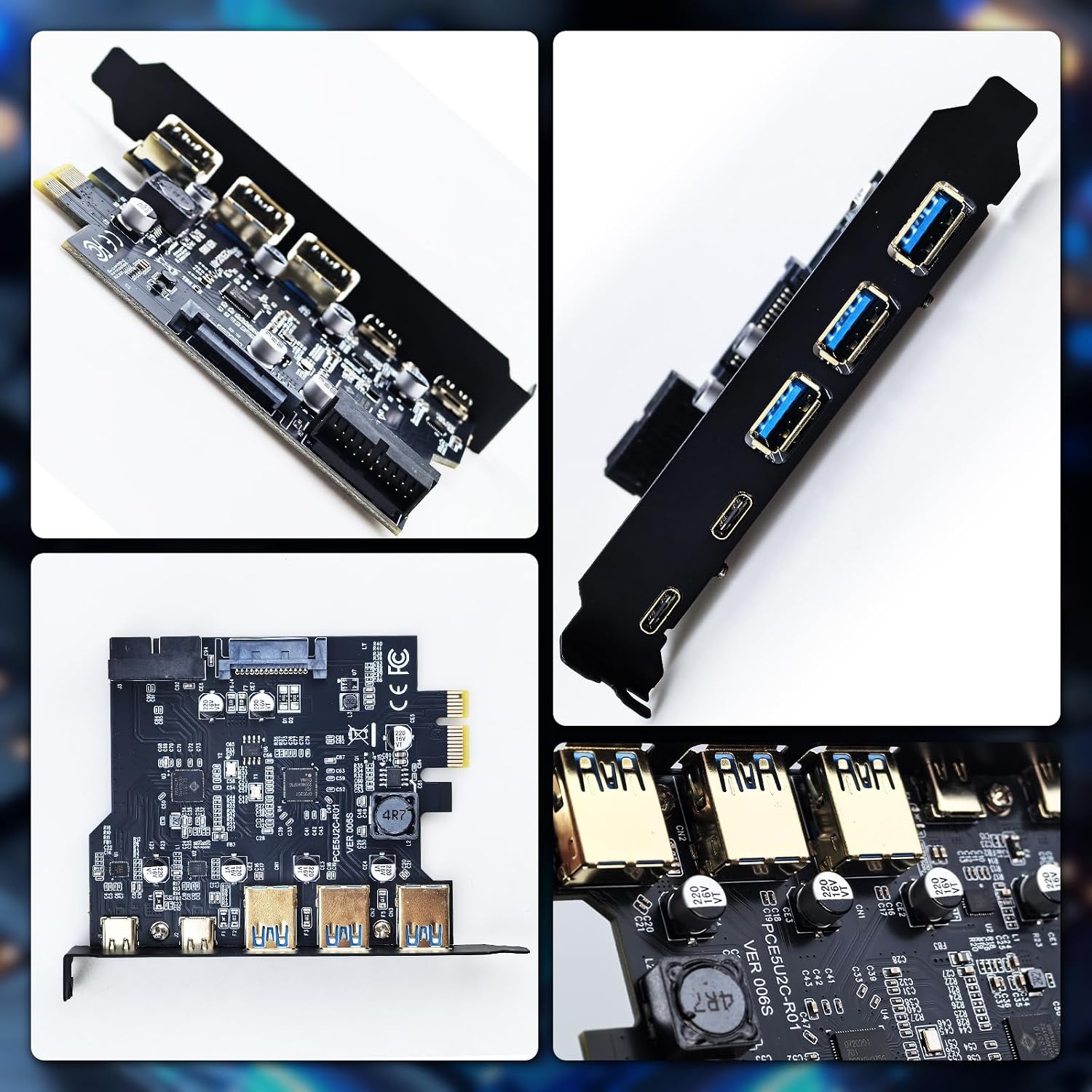 PCIe to USB 3.2 Gen 1 Card, PCI Express Internal USB Hub Converter with 19 Pin Connector Type A Type C 5 Port Expansion Adapter Card for D720201 Controller