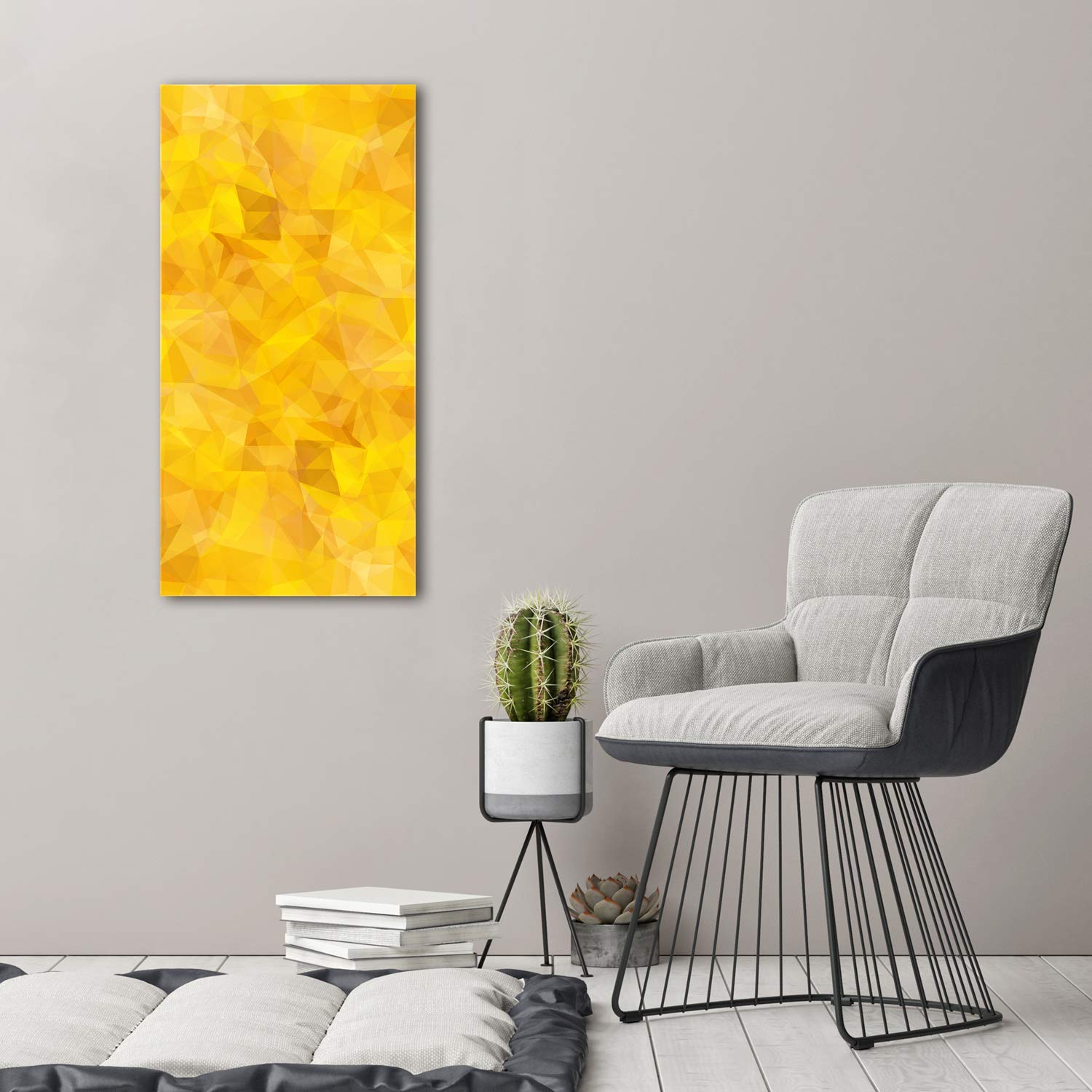 Tulup Impression sur Verre de 50x100 cm Image Tableau Photo décorative panoramique pour la Cuisine et Le Salon - Art: Moderne et Classique - Triangles d'abstraction - Jaune