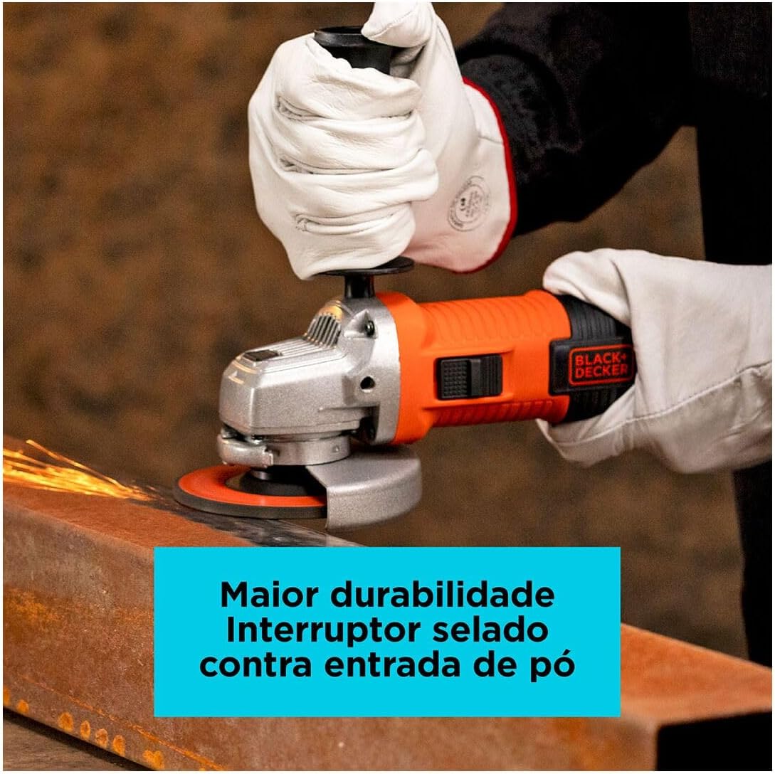 Close-up of the sealed dust-proof switch on the BLACK+DECKER G720X Angle Grinder