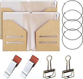 2 Pack Travelers Notebook Accessories Kit Include Travel Kraft File Folder, Zipper Case, Pen Holder, Binder Clip and Elastic Bands Travel Accessories Supplies(Passport Size)