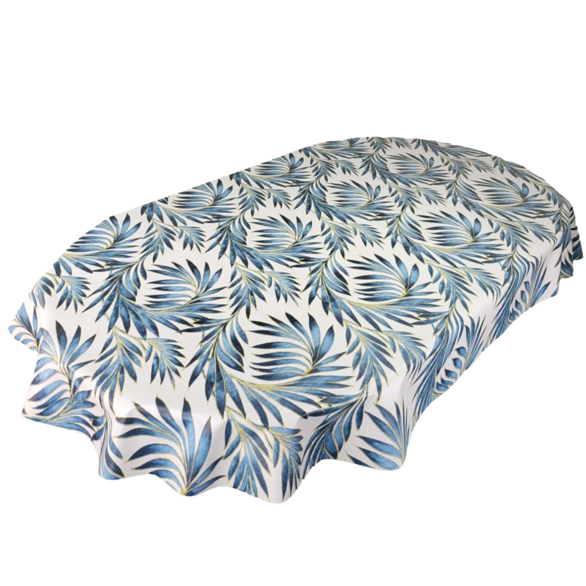 Karina Home Tropical Beach Palm Leaves Tex Wipe Clean Tablecloth Vinyl PVC Table Cover Wipeable Table Cloth (Blue, Oval 250cm x 140cm)