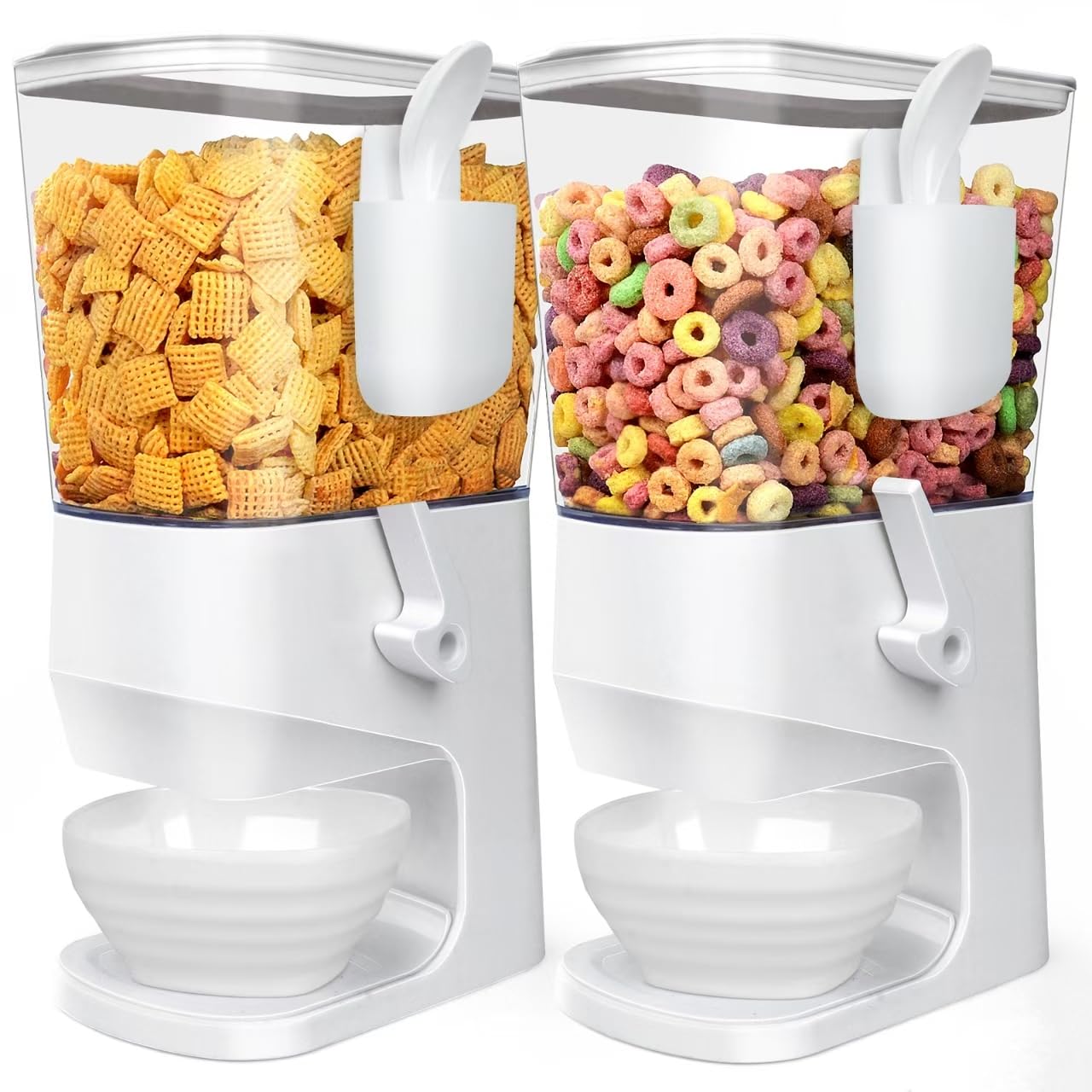 Dispenser per cereali da banco con ciotole e cucchiai, contenitori per cereali, dispensa, snack, contenitore per alimenti secchi con coperchio, per organizzare la cucina, farina d'avena, noci e muesli