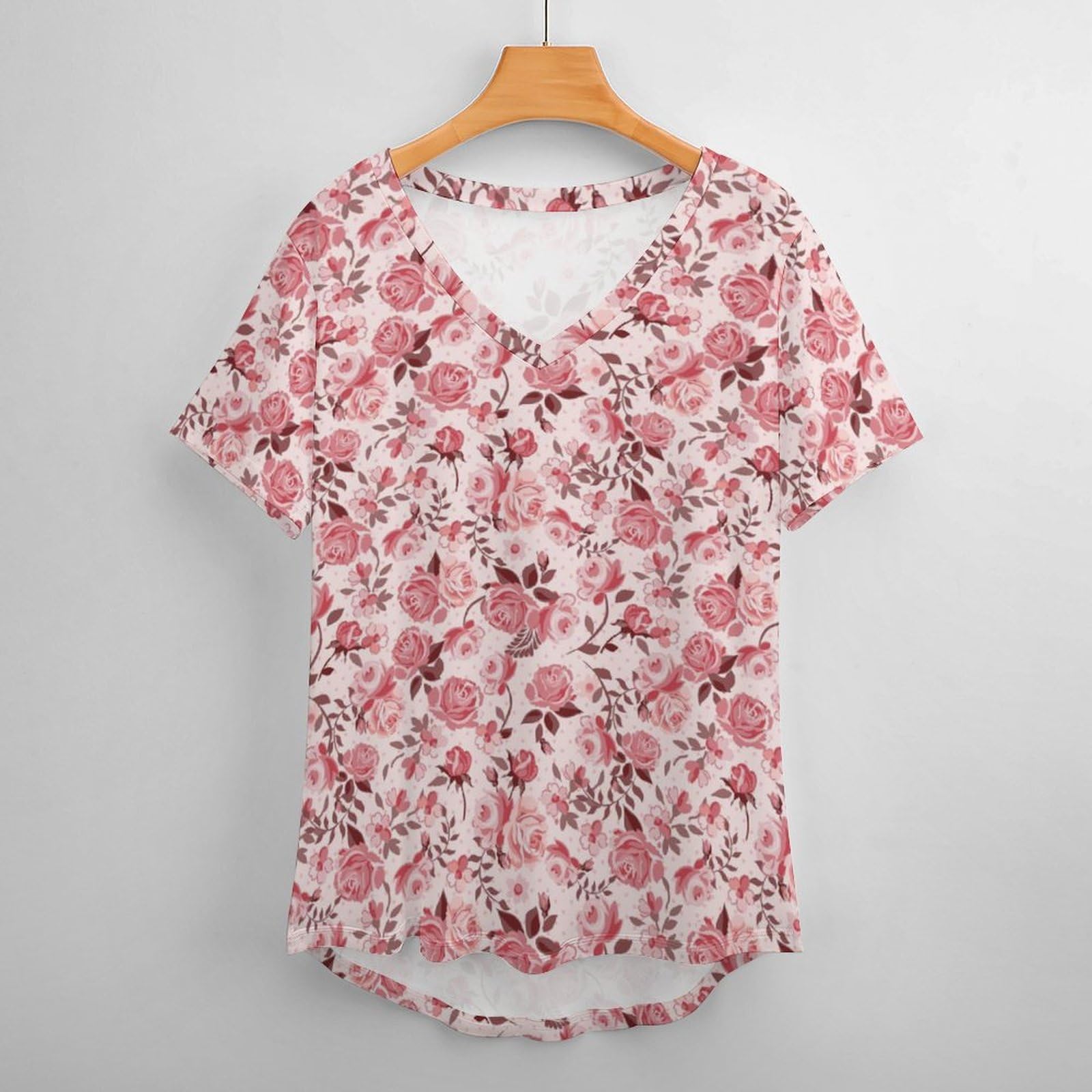 Amazon.co.jp: Tシャツ ピンク バラ 花柄 レディース 半袖 夏服 上着 V 