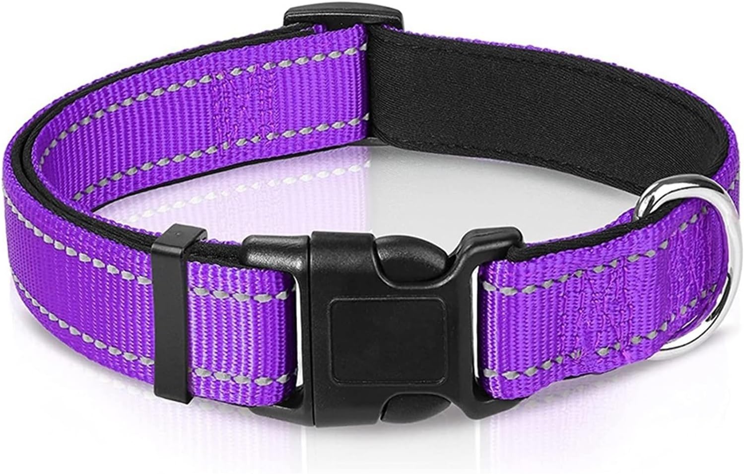 Reflective Dog Collar Medium Large Dogs Soft Neoprene Padded Nylon Sturdy Adjustable(Purple,XL)