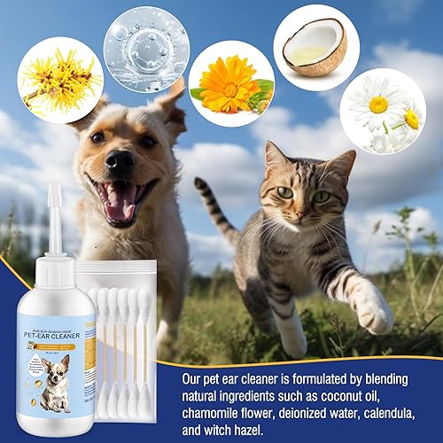 Miniatura 8 de Limpiador de oídos para perros y gatos, 4 onzas, tratamiento suave y no irritante para infecciones de oído para perros, alivio de picazón, gotas