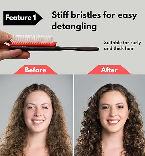 Miniatura 3 de MDSTYLE Cepillo para cabello rizado, grueso, ondulado y enrollado, definición de rizos, desenredante, peinado, secado por soplado, moldeador,