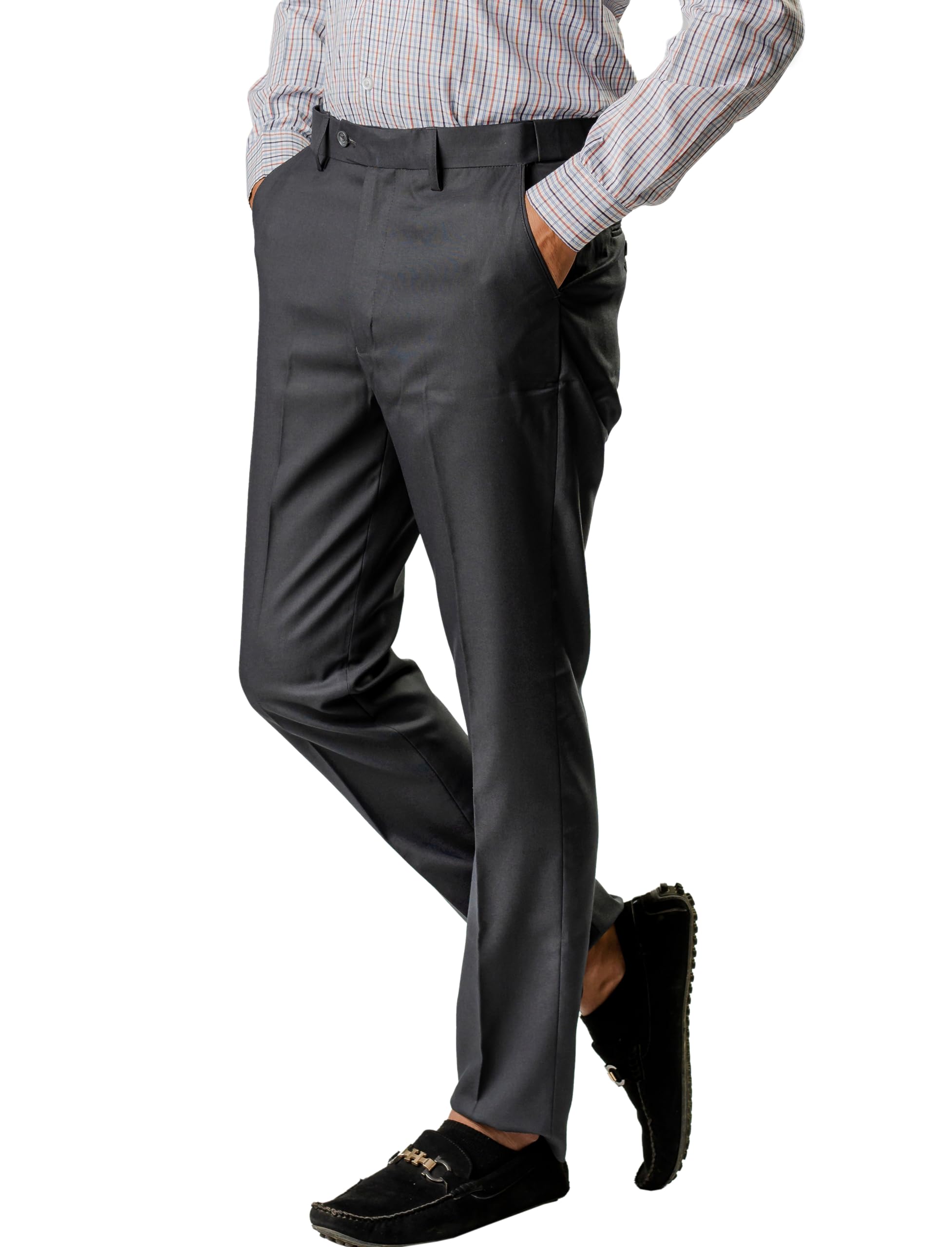 Jack and JiniFormal Pant with Expandable Waist for Men. Regular Fit, Flat Front, Premium Lycra Fabric for Office, Party and Casual Wear