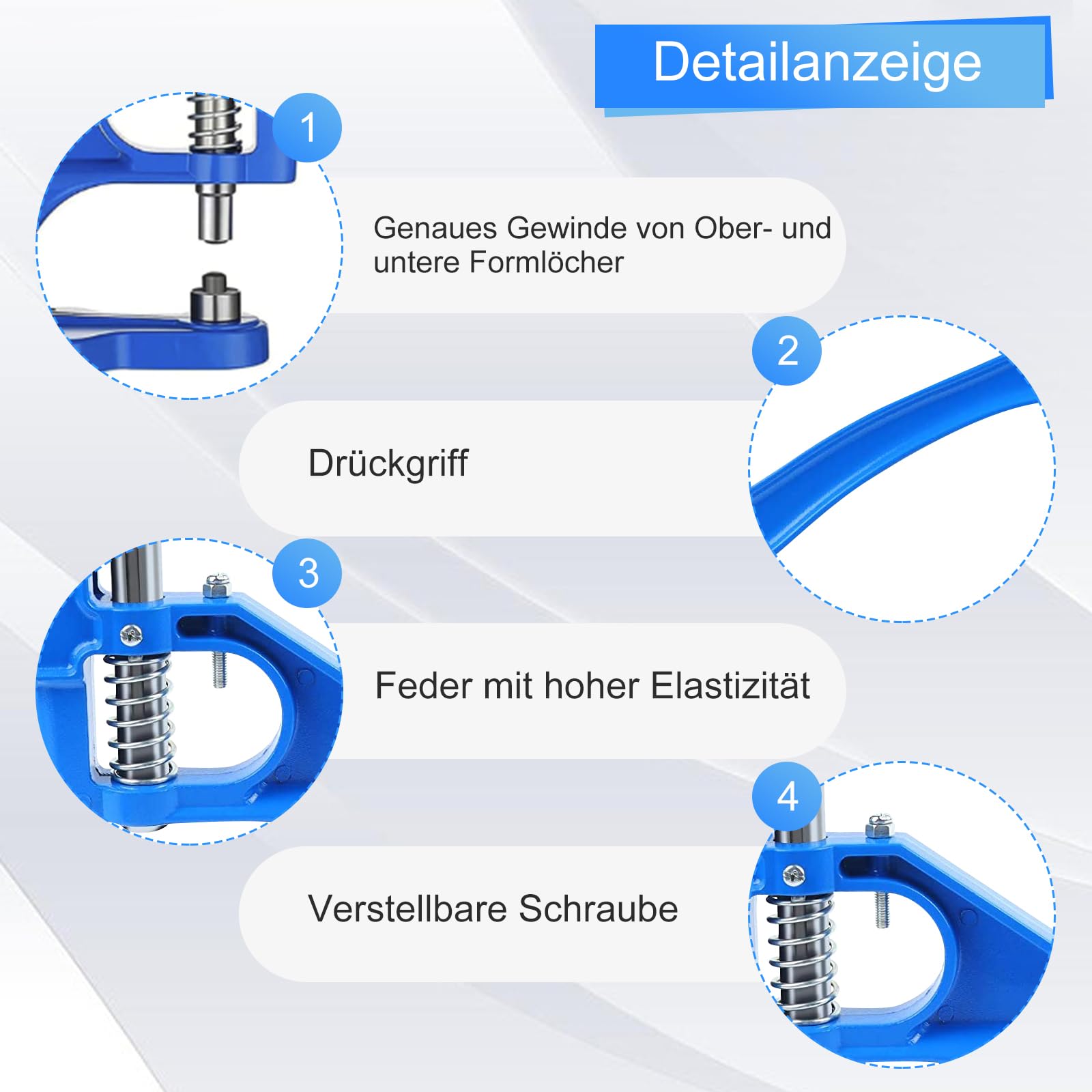 Profi Ösenpresse Set mit 1500 Ösen (6/10/12mm) + Hammer | Magnetische Ösenzange für Stoff, Leder, Planen, Banner | Handwerkzeug mit 3 Matrizen | Rostfreie Edelstahl-Ösen | AstraLoom (Blau)