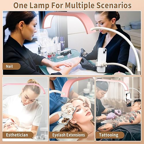 Miniatura 7 de HITTI Luz grande para esteticistas, pestañas flexibles de cuello de cisne para tecnología de pestañas, luz LED de media luna con soporte para