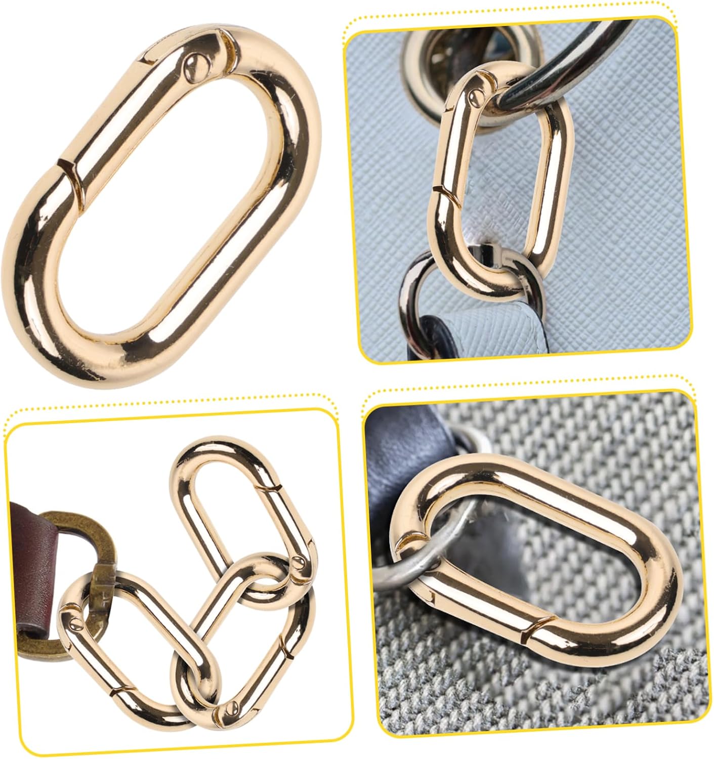 TEHAUX 10pcs Oval Spring Clasp Metal Snap Hook for Bags Lightweight Keyring Buckles Spring Clips for Crafts and Accessories Shiny