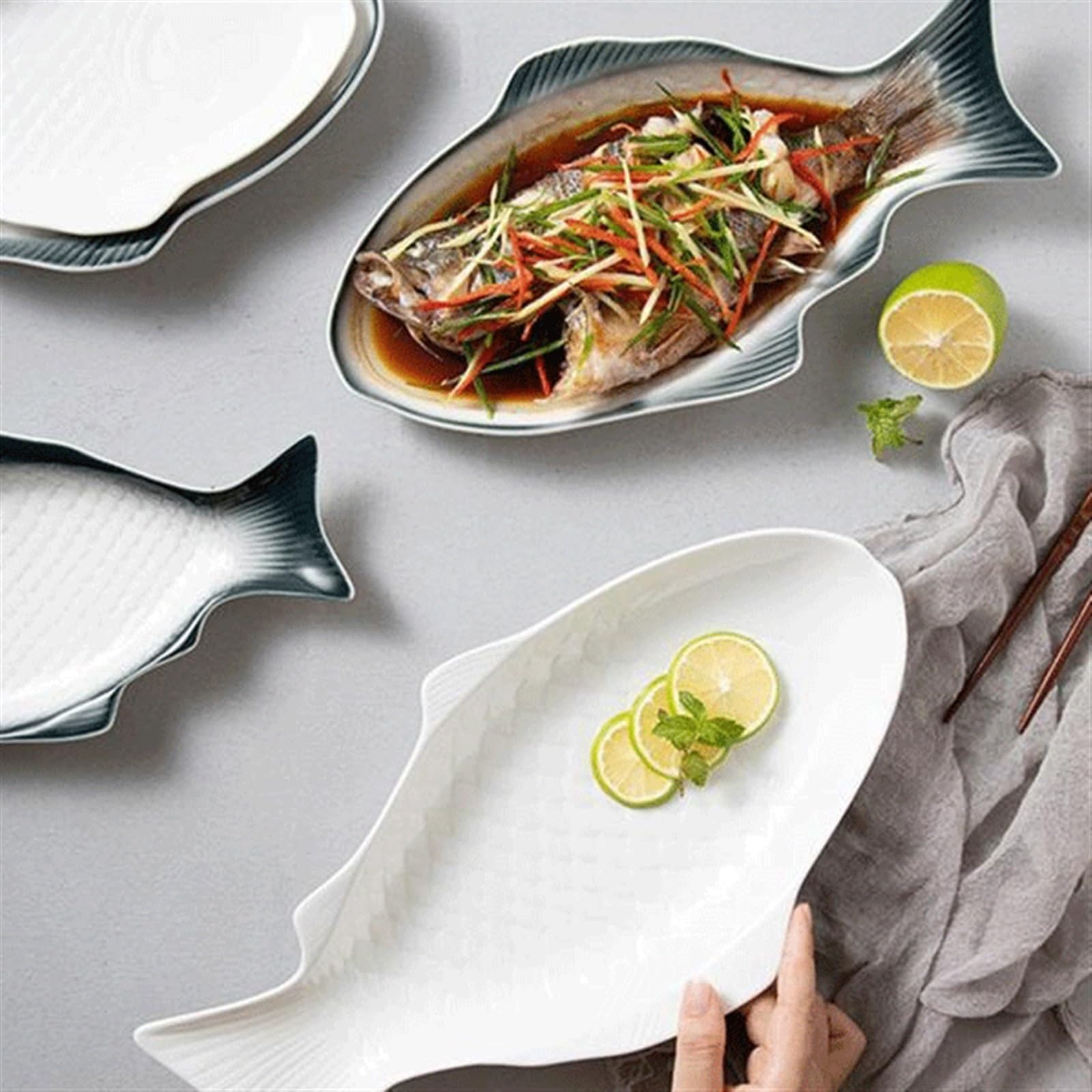 Platos De Cena Plato De Cerámica Creativo En Forma De Pez Plato De Pescado for El Hogar Plato De Pescado Al Vapor Plato De Aperitivos for Restaurante Vajilla De Cocina Plato Frío