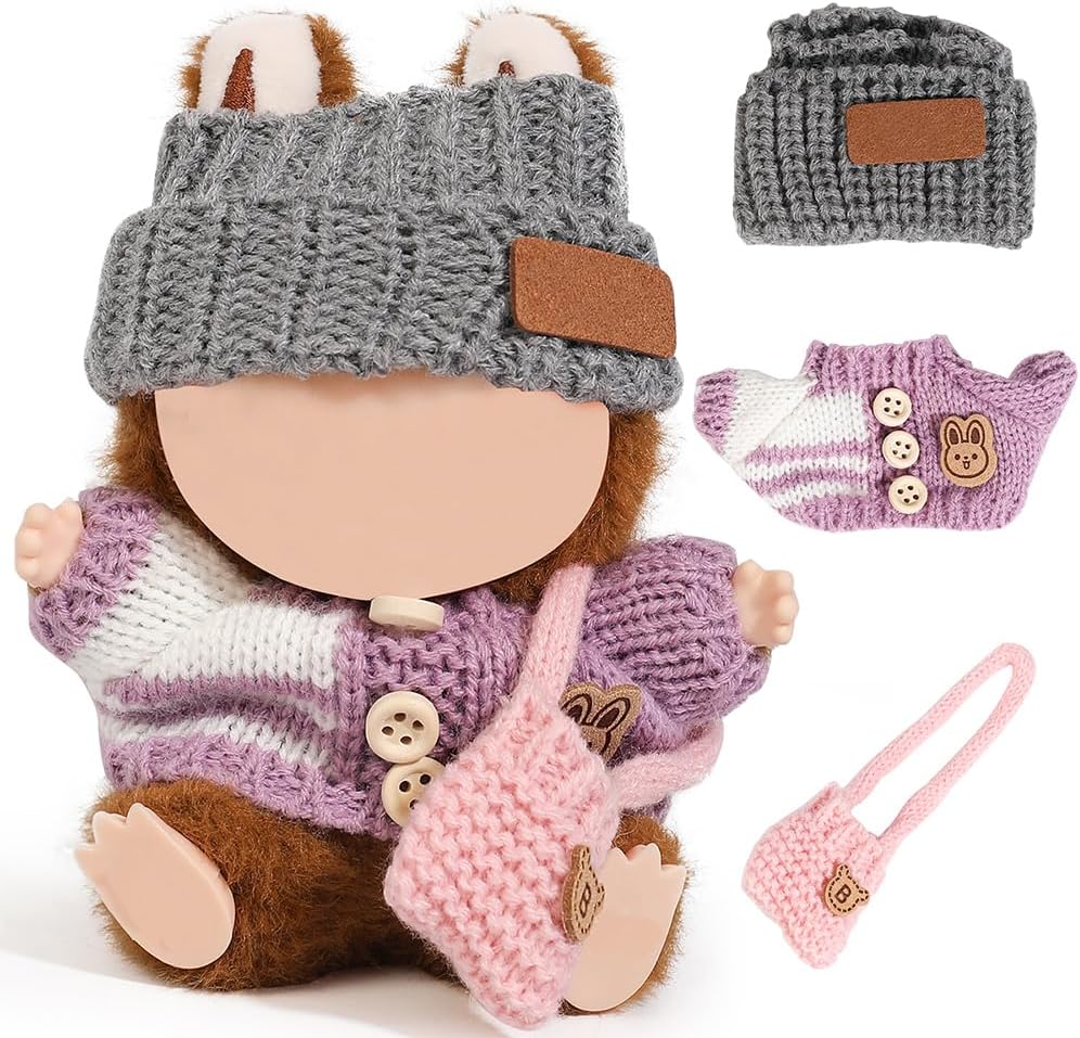 Doll Clothes for Labubu (for Standing/Sitting 17/15cm Doll)(NO Doll)- Multiple Style Accessories Clothes Dress up for Dolls Outfit Included Clothing+ Hat+ Shoulder Bag for Girl Woman (GPP)