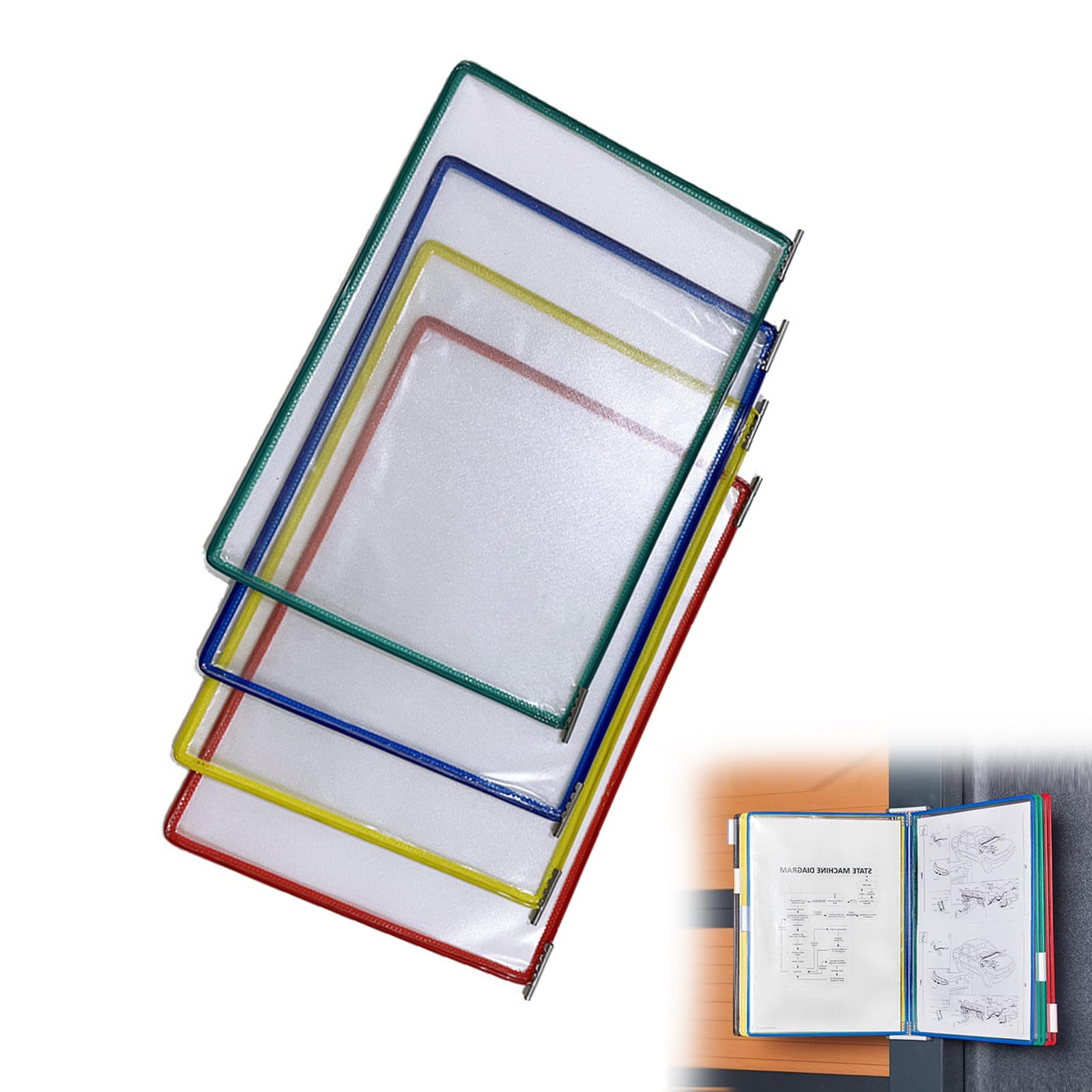 Leggio a Muro, Leggio Espositore da Parete, Espositivi Pannelli di Visualizzazione A4, 4 Pannelli A4, Porta Documenti Multicolore per Sale Espositive, Ristoranti, Uffici, Luoghi Pubblici