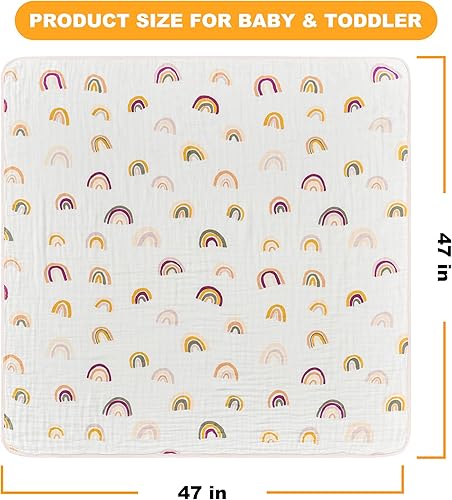 Miniatura 5 de ZPECC Manta de muselina para bebé, 100% algodón orgánico, manta acolchada para cuna, cochecito, guardería, viajes, 47 x 47 pulgadas, arcoíris