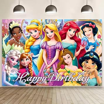 Princess Wall Decor Backdrop for Princess Themed Birthday Decorations, Green Polyester Banner for Birthday Party Supplies 5x3ft