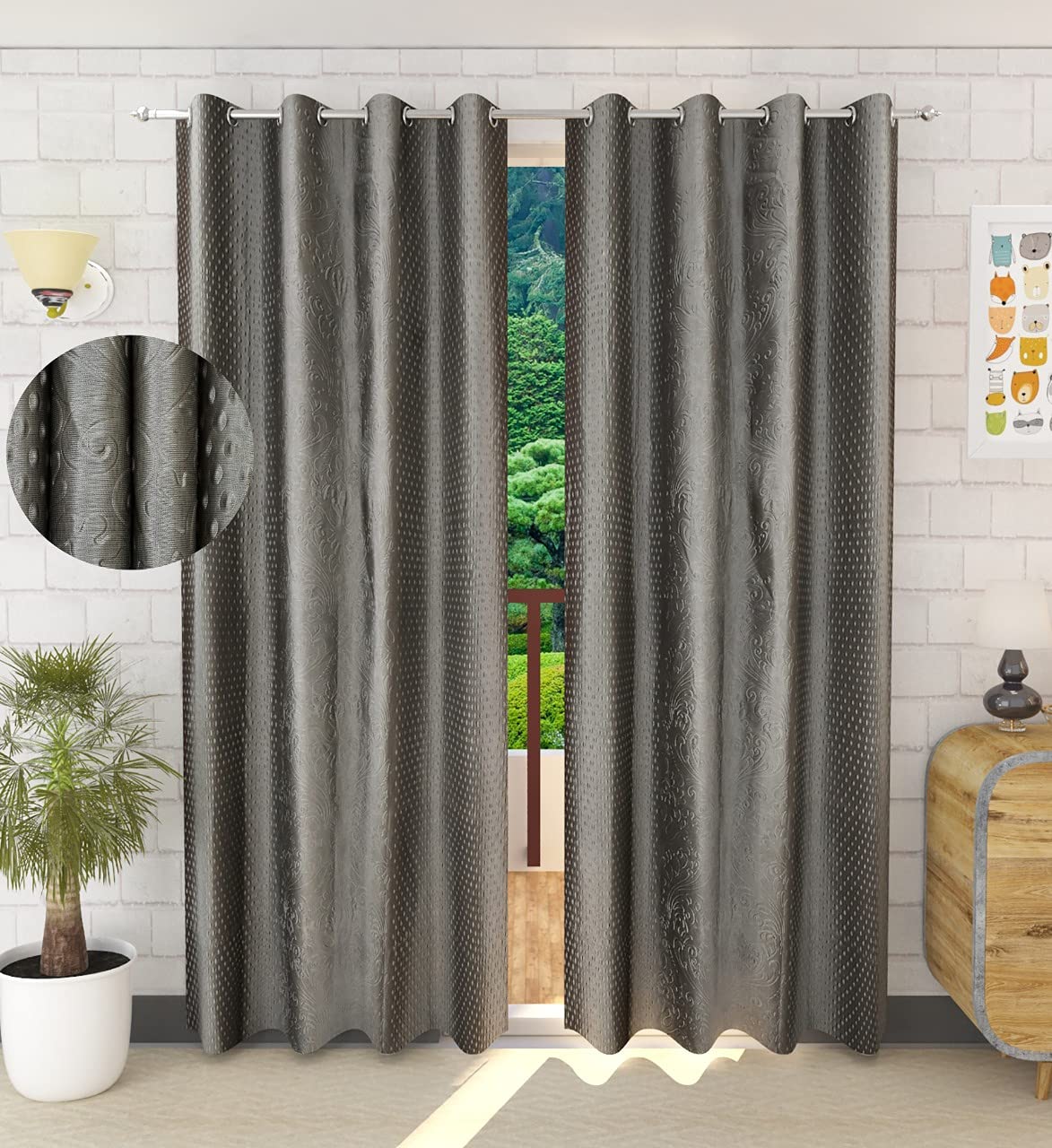 FARRELLDecor 1 Piece Premium Long Door Curtain with DOTT (Gray, 4 x 9 feet)