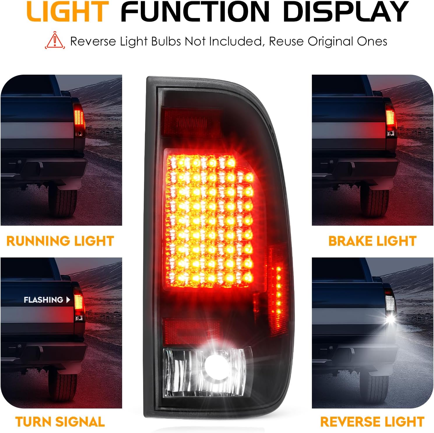 LED Tail Light Assembly + 3rd Brake Light Kit Fit for Ford F150 1997-2003, for F150 Heritage 2004, Taillights (Clear Lens) and High Mount Stop Light (Red Lens), 3 Pcs