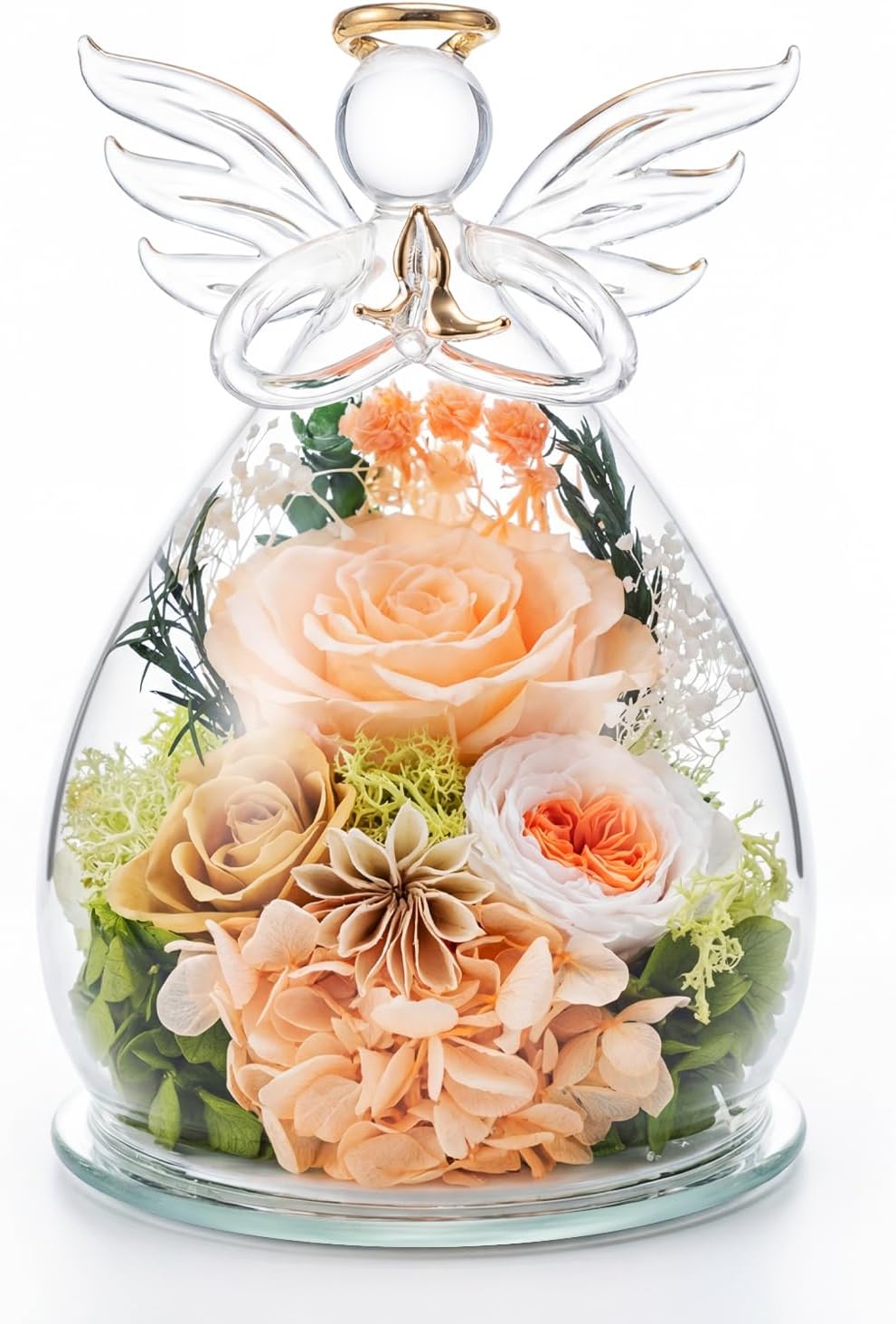 Gifts for Mom Gifts for Women Birthday Mothers Day Preserved Rose Forever Flower in Glass Angel Figurines Flowers for Delivery Anniversary Real Colorful Roses for Grandma from Daughter Wife Her