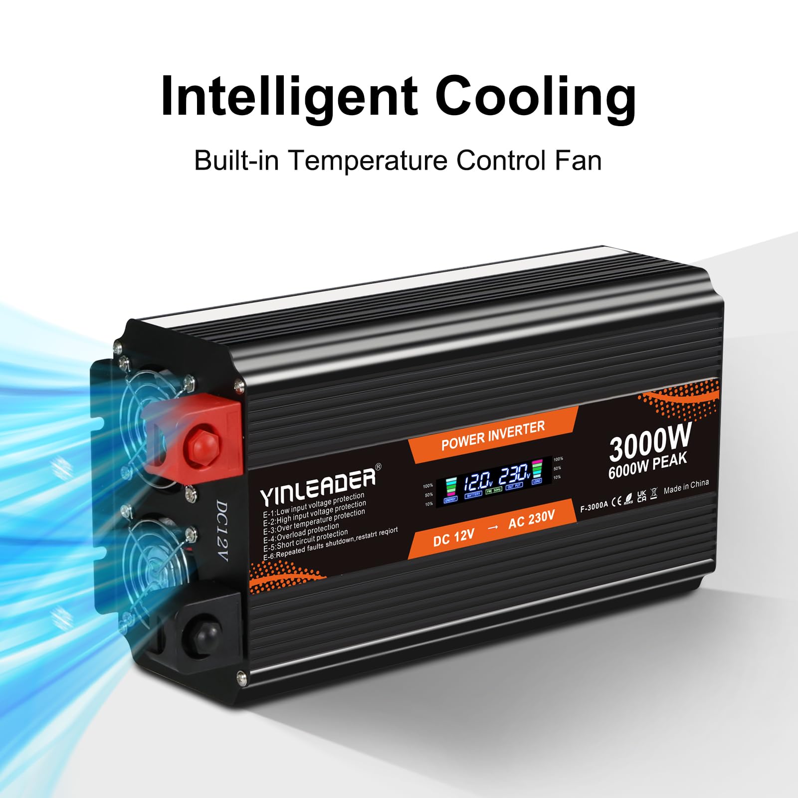 Yinleader 3000W /6000W Wechselrichter 12V auf 230V Spannungswandler mit LCD Display 2 EU Steckdosen 4 USB mit drahtloser Fernbedienung für Auto Camping Wohnmobil LKW Solaranlage