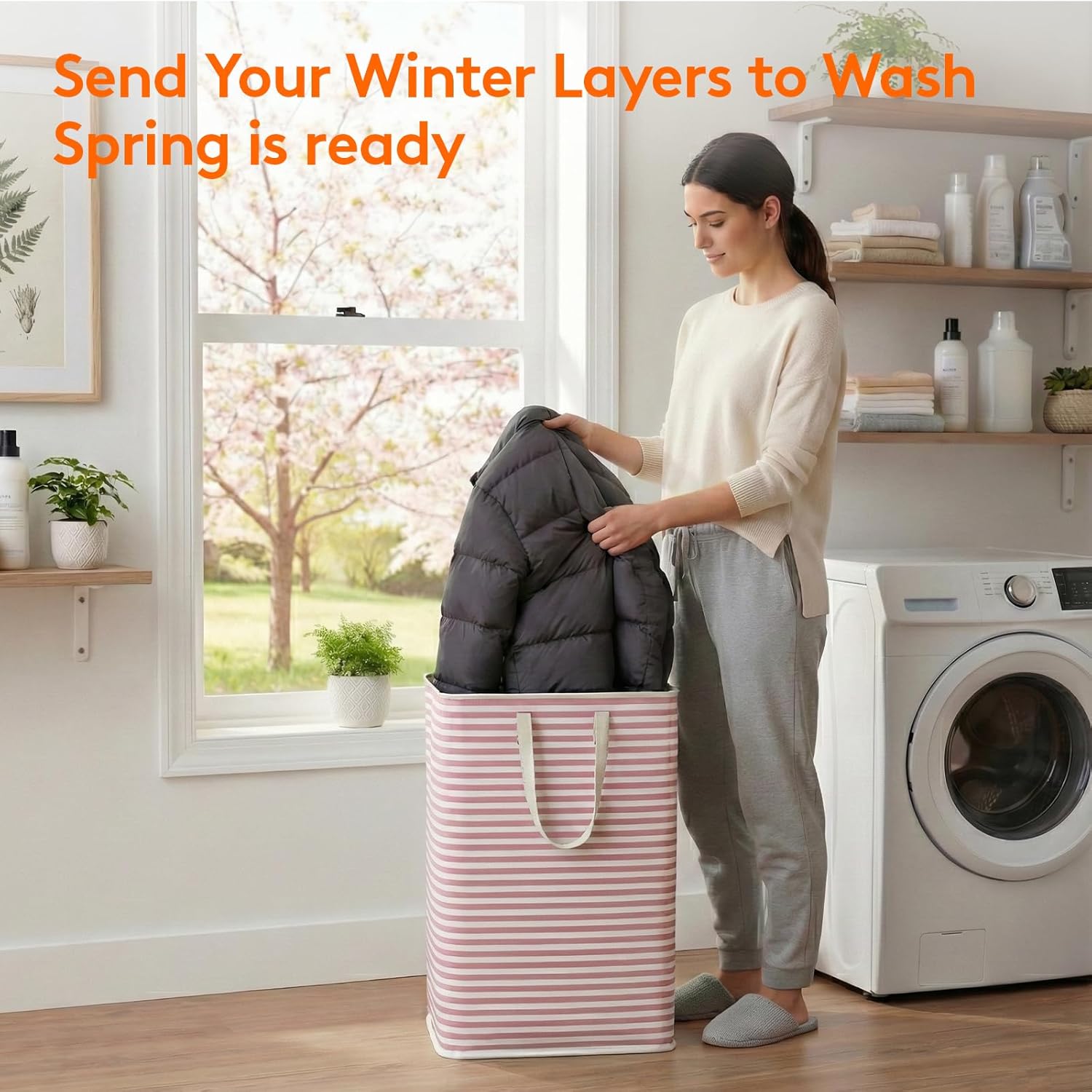 Lifewit 2 Pack Laundry Hamper Large Collapsible Laundry Baskets, Freestanding Waterproof Clothes Hamper with Easy Carry Handles in Laundry Room Bedroom Bathroom College Dorm, Pink, 2 x 80L - Image 2