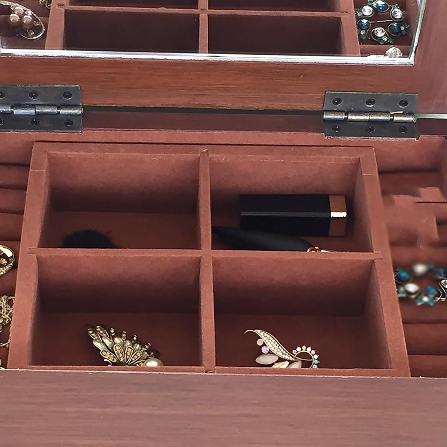 Standing Jewelry Cabinet Armoire with Top Flip Mirror, 7 Drawers & 10 Necklace Hooks, Jewelry Armoires with 2 Side Swing Doors