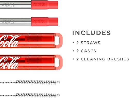 Miniatura 4 de ZOKU Coca-Cola - Pajita de bolsillo reutilizable, popote telescópico de acero inoxidable con boquilla de silicona, ajustable a 9 pulgadas, juego de 2