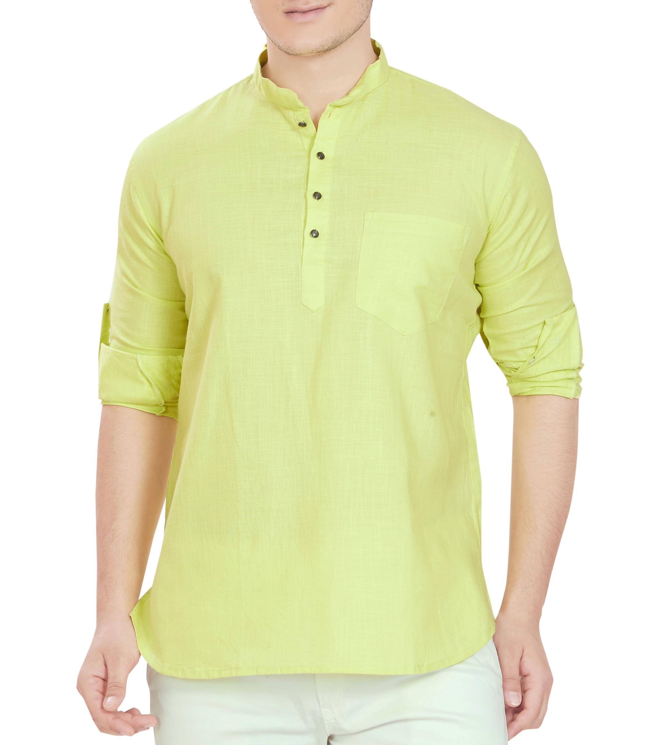Divisive Men's Pure Cotton Relaxed Fit Short Kurta (Dkrt251_L_Lemon)