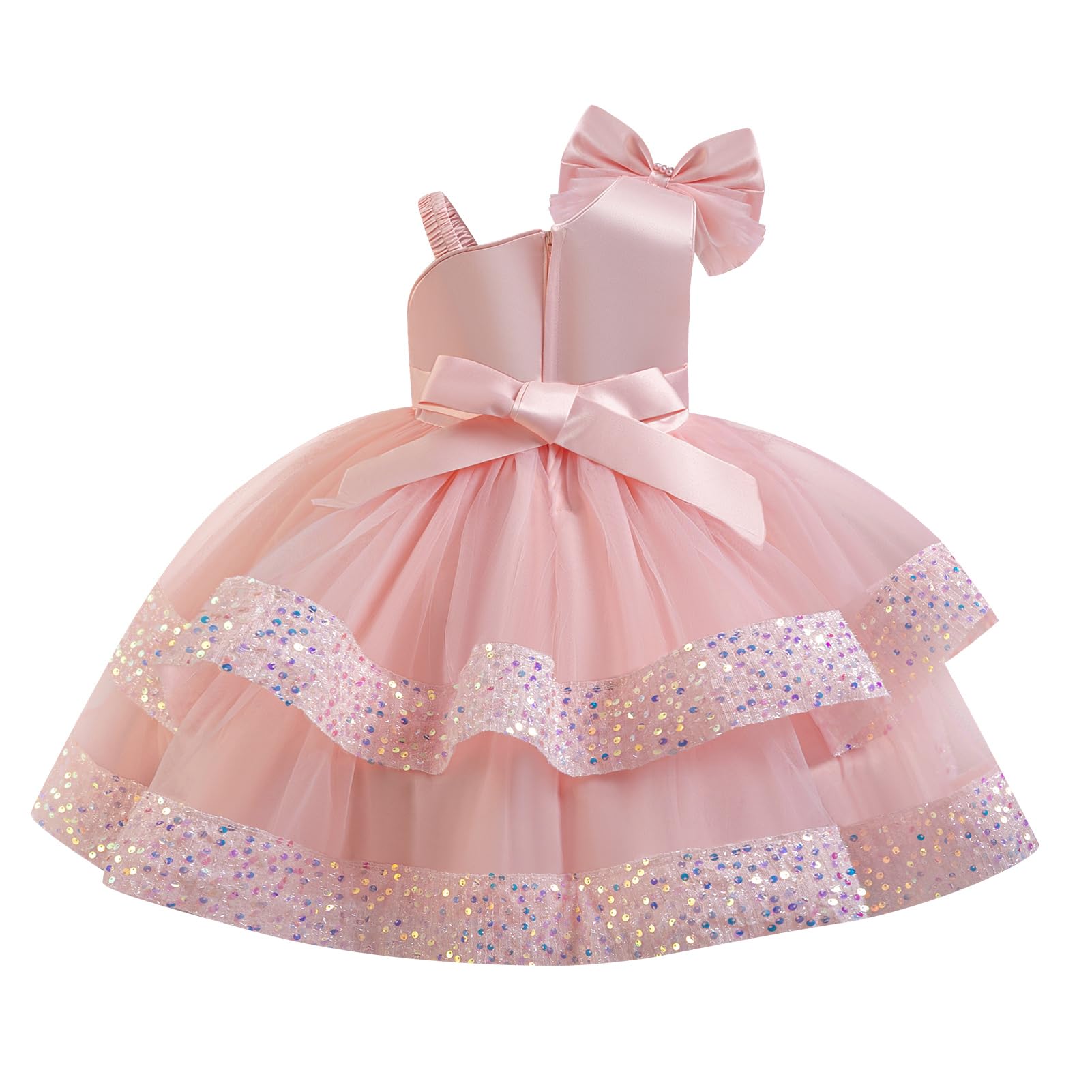IDOPIP Enfant Fille Robe De Soirée Sequins Bowknots Tulle sans Manches Anniversaire Noeud Papillon Robe pour La Fête