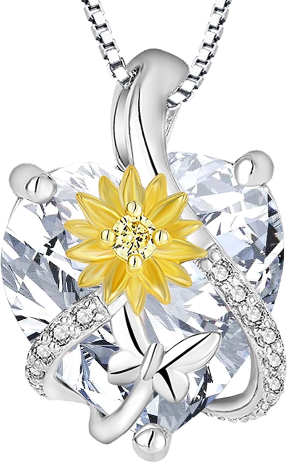 Sunflower Butterfly Necklace Heart Pendant Necklace 925 Sterling Silver Butterfly Jewelry Anniversary Christmas Birthday Gifts for Women Wife Mother