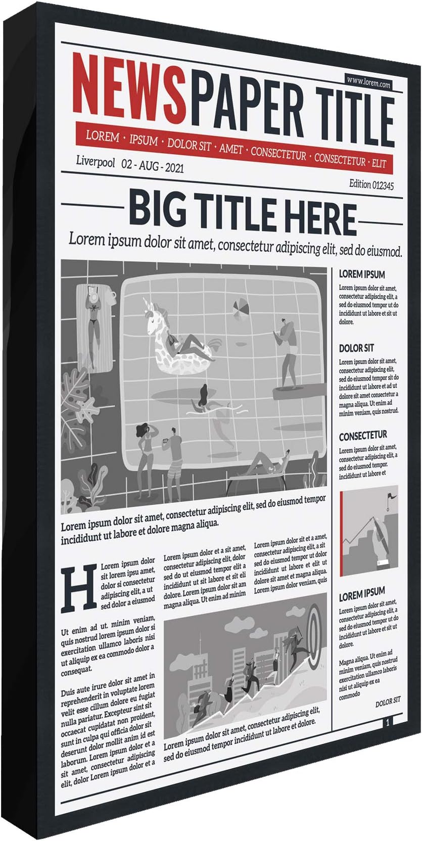 11x22 Newspaper Frame Solid Wood - Matte Black Finish - Matches Any Decor - Size 11x22 - Shatter Guard UV Coated Acrylic, Acid Free Interior