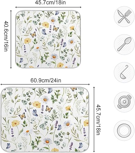 Vista 233 de Tapete de secado de platos de mariposas botánicas para encimera de cocina, almohadilla de secado de microfibra absorbente, grande, 18 x 24 pulgadas