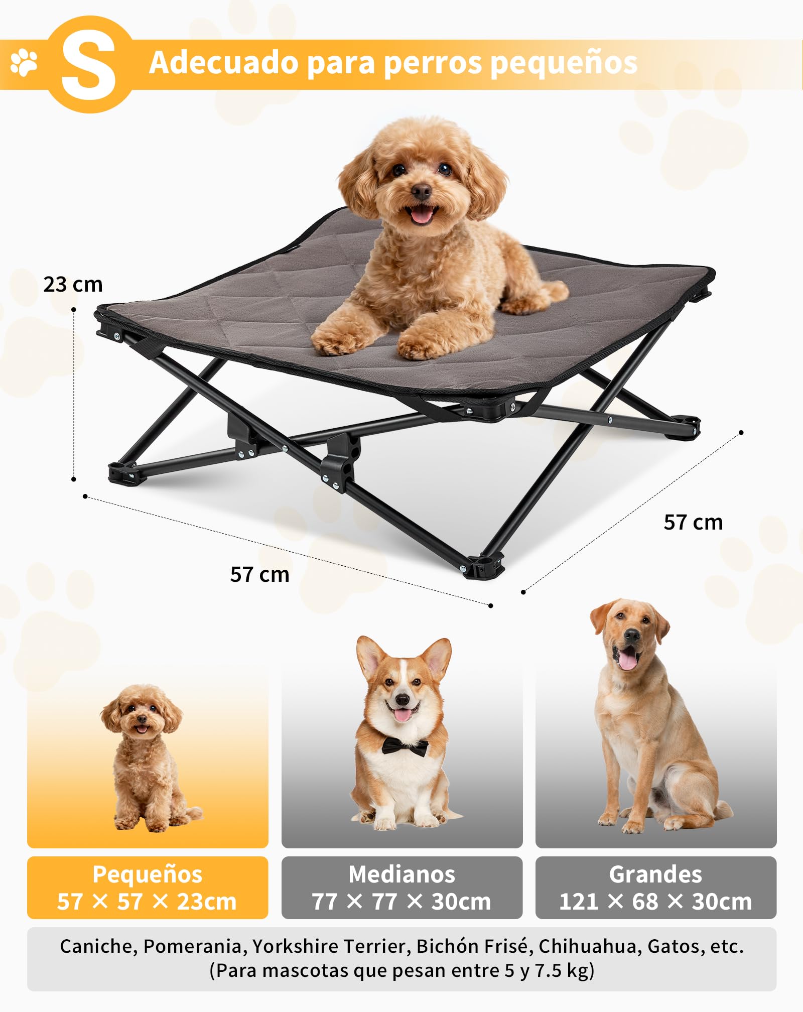 KingCamp Cama Elevada para Perros con Alfombrilla de Ante Extraíble, Cama Elevada Plegable Portátil de Camping para Perro Gatos Mascotas, en Textilene Transpirable, para Exterior Jardín, 57x57x23cm