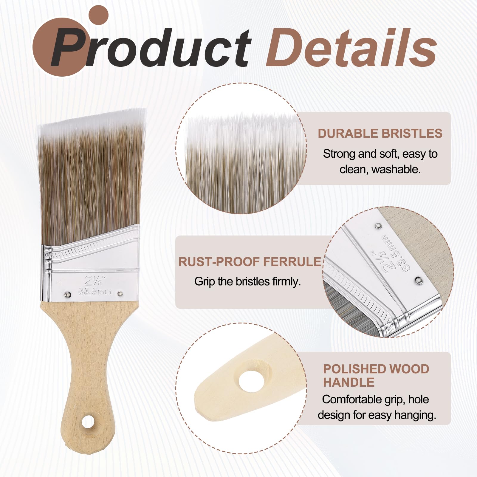 QUARKZMAN 12 Pz Pennelli Da Pittura 3" 8.7" Lunghezza Angolo Setole Sintetiche PET Con Manico In Legno Senza Scheggiatura Strumento Per Pittura A Latex E Vernici Ad Olio Colore Grigio