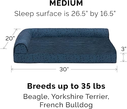 Miniatura 2 de Furhaven - Cama para perro de espuma ortopédica, estilo caja de huevos, estilo diván en forma de L, de felpa y estampado de almendras, almendras